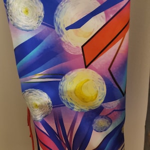 Square Silk Art Scarf with Abstract Spring Flowers Stripe Boarder Rolled Edges Colourful Square Neck or Head Scarf Silk Fabric Art For Frame