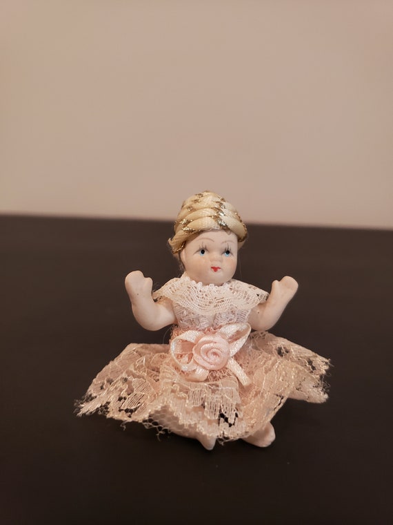 Vintage Miniature Porcelain Doll: 3-inch Pink Lace Skirt - Etsy
