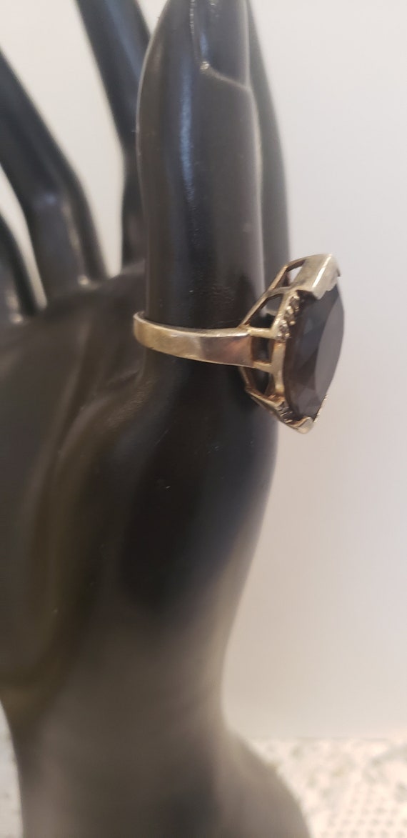 Silver Ring Smokey Quartz Large Size Vintage Ring 