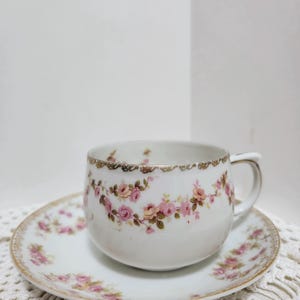 Vintage Limoges Tea Cup Set: Bridal Rose Floral, Shabby Chic