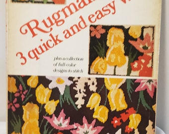 Vintage Rug Making Craft Book: 70s Hard Cover with Color Designs