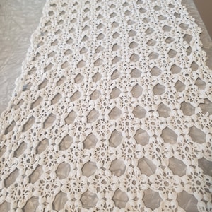 Handmade Crochet Table Runner: White Cotton Blend Shabby Chic Decor (15x32 inches)