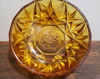 Amber Glass Bowl Cut Glass Bowl Vintage Candy Dish