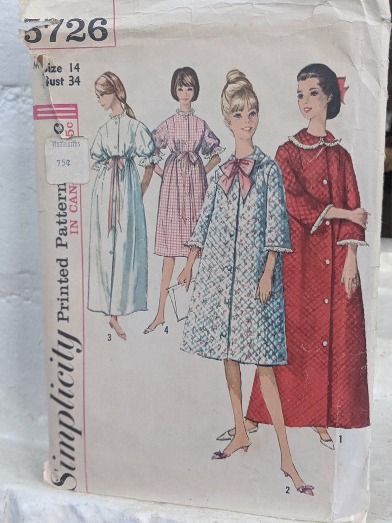 Simplicity Vintage Sewing Pattern 5726 Robe Vintage Lounge Wear Vintage House Coat Simplicity Patterns Size 14