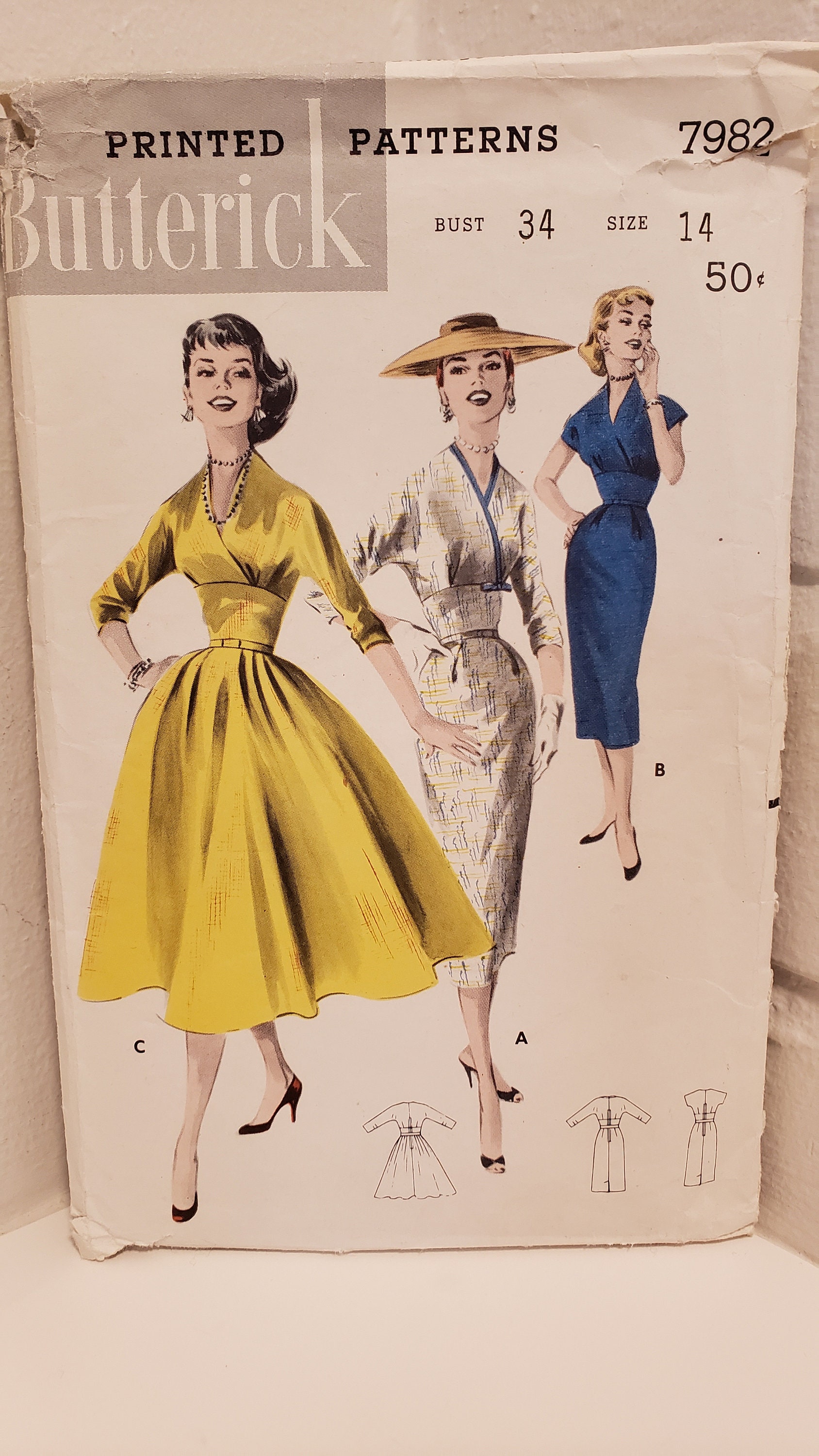 Butterick 7982 Vintage Dress Pattern Size 14 Bust 34