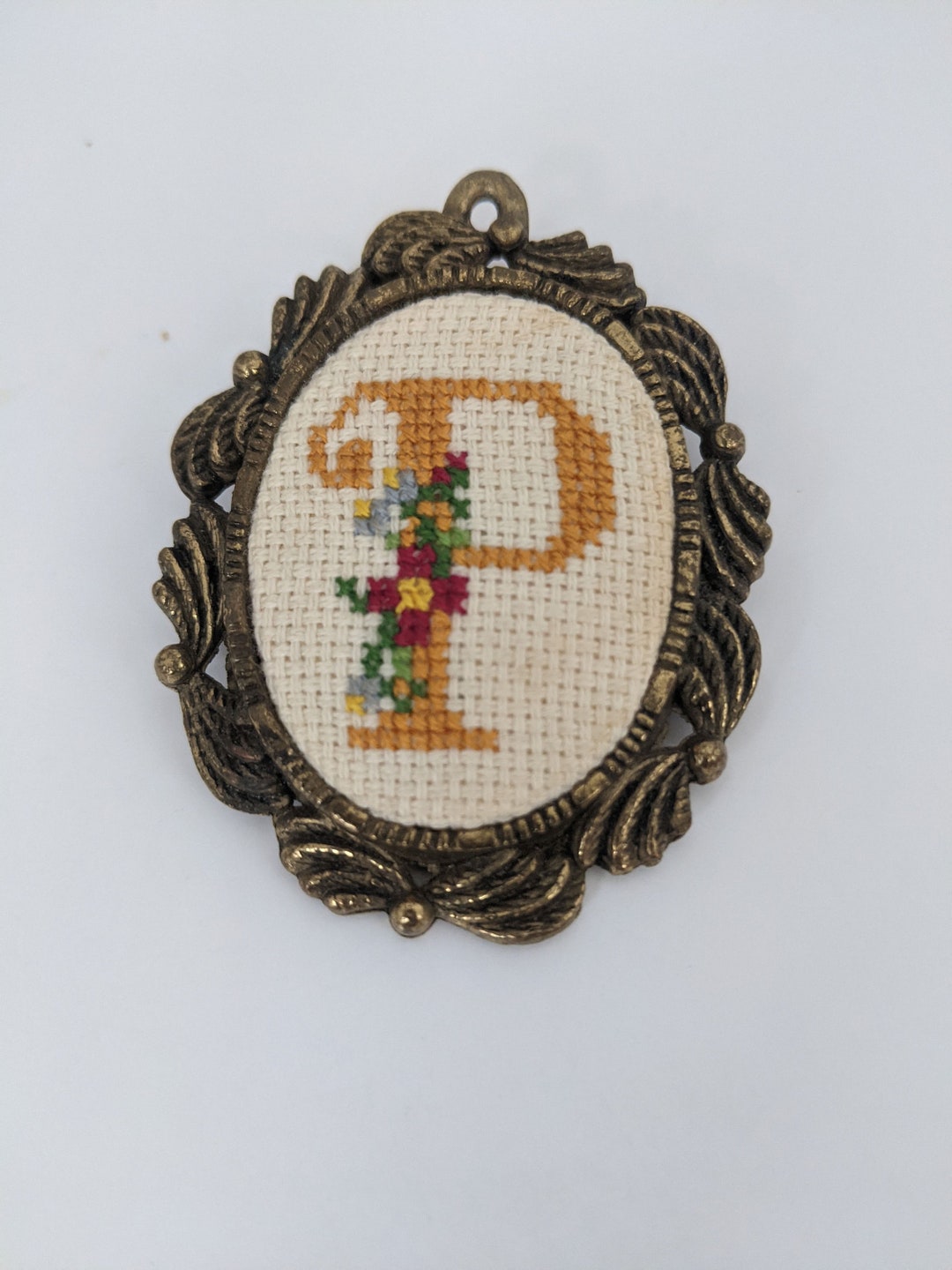 Vintage Petit Point Initial P Brooch Pendant - 80's Creative Circle ...