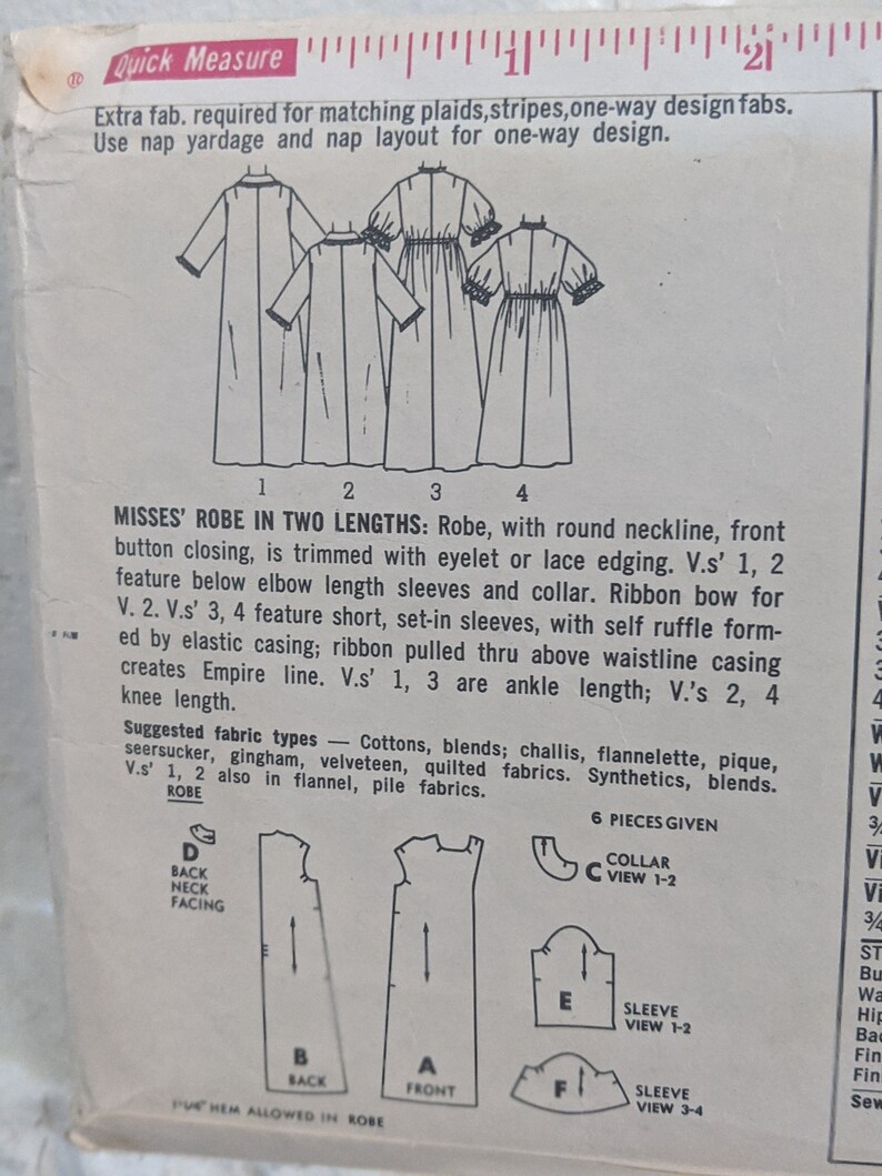 Simplicity Vintage Sewing Pattern 5726 Robe Vintage Lounge Wear Vintage House Coat Simplicity Patterns Size 14