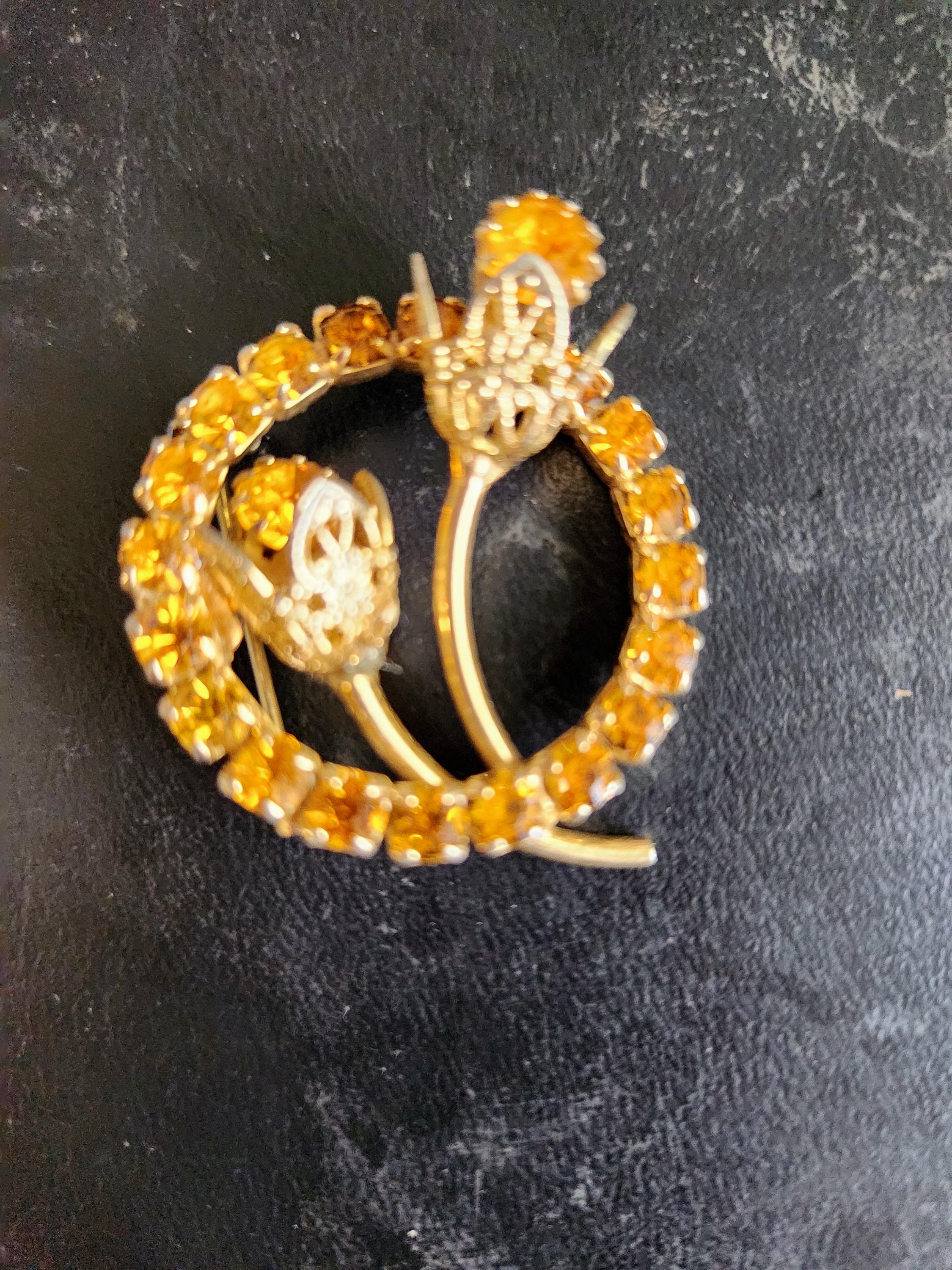 Vintage Tulip Rhinestone Brooch: Floral Pin Accent, November