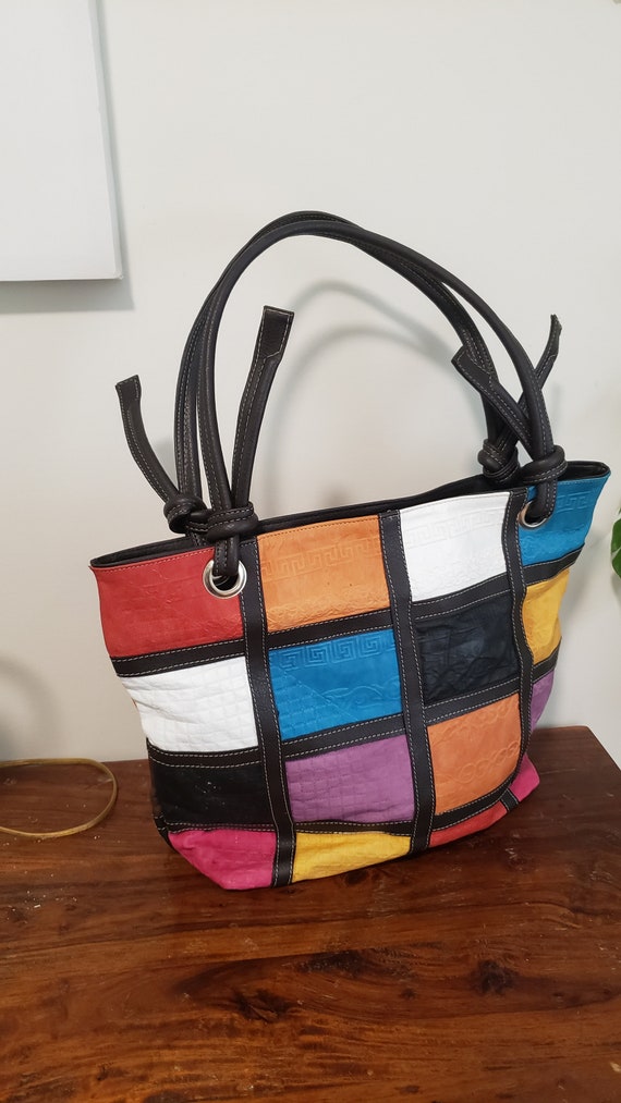 Patchwork Faux Leather Tote: Multi-Toned Moda Bel… - image 2