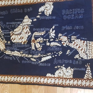 Décoration murale vintage en faux batik, décoration de table, carte de la mer de Chine méridionale, décoration d'intérieur, décoration murale ou nappe, cadeau pour amoureux de la carte, cadeau carte, coton de Chine