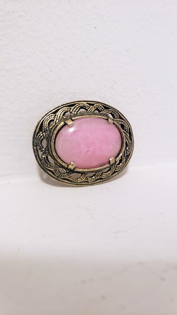 Oval Filagree Style Brooch with Pink Centre Vinta… - image 7