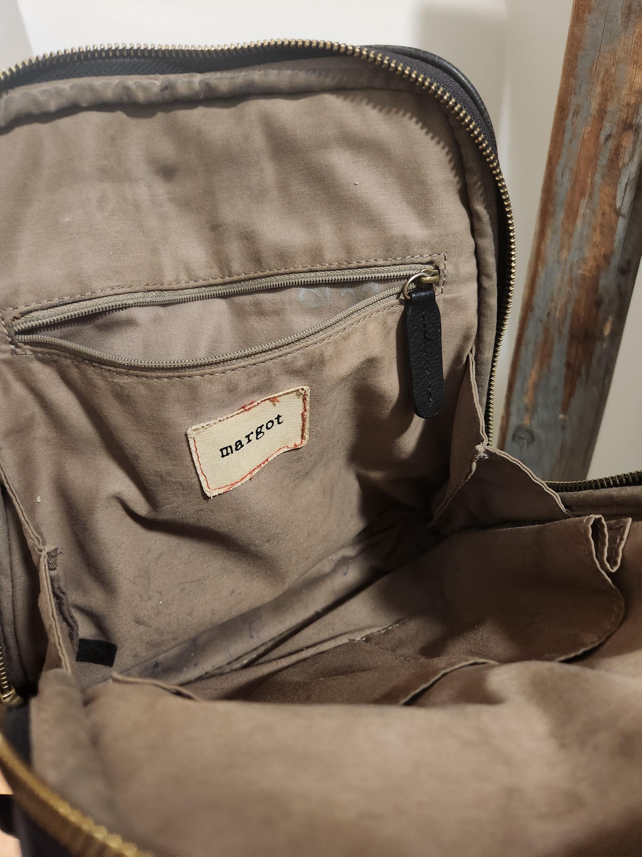 RARE! Margot Black Leather Backpack with Handle Vintage Margot Black Leather Knapsack: Small Designer  main image 3