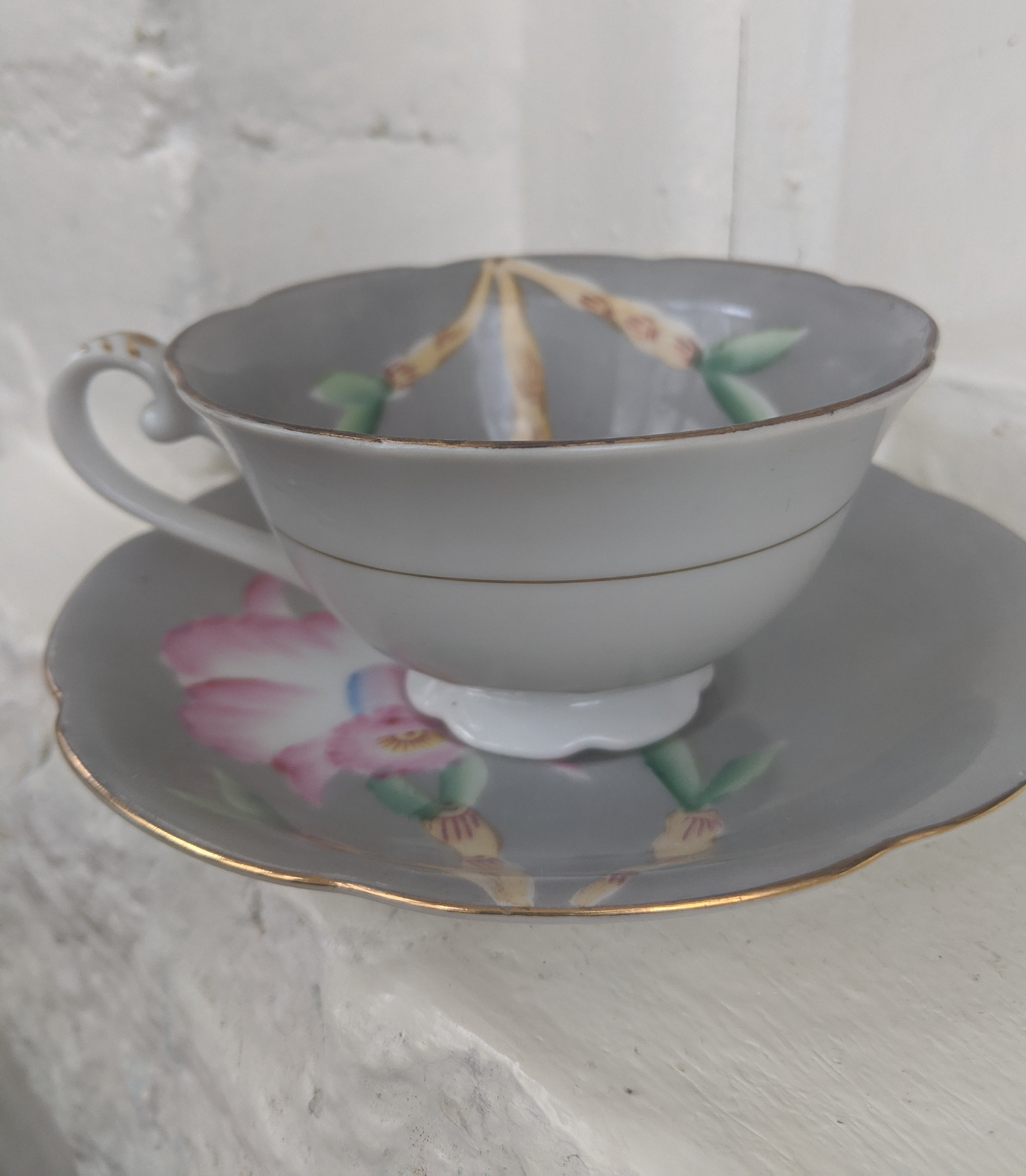 Grey and Pink Shafford Tea Cup Hand Painted Japan Grey Tea Set Etsy