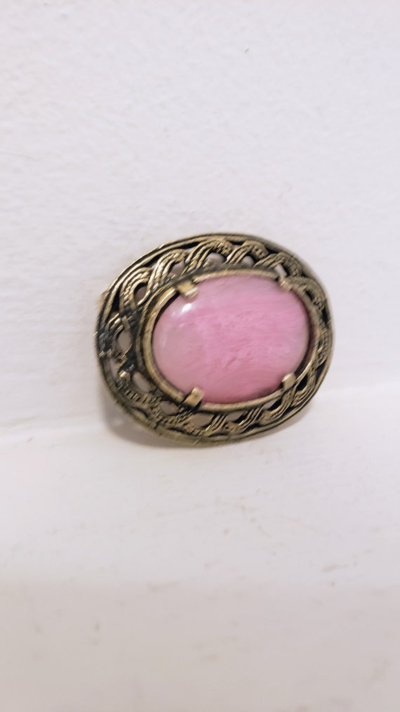 Oval Filagree Style Brooch with Pink Centre Vinta… - image 2