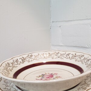 Vintage Sovereign Pottery Soup Bowl with Under Plate: Floral Gold Gilt, Canadian Made