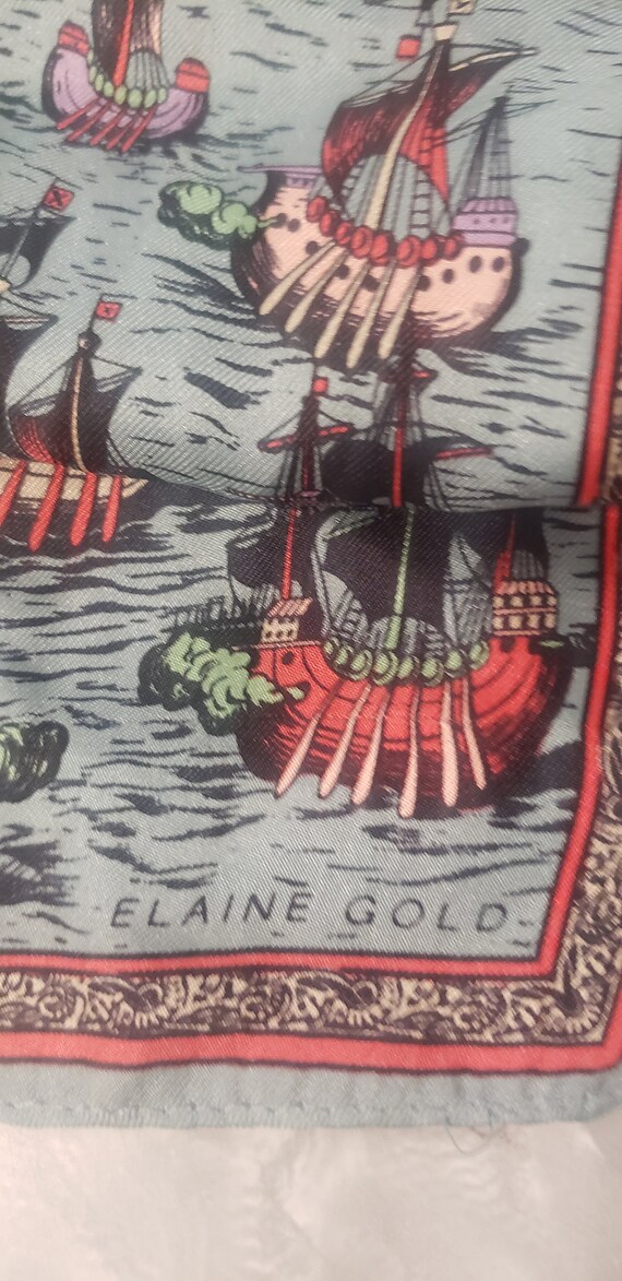 Elaine Gold Silk Scarf Intricate Boats with Hand R