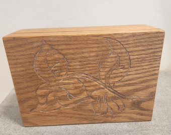 Wooden Trinket Jewelry Storage Box Carved Floral Top
