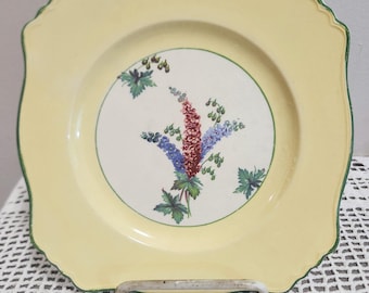 Royal Denby Yellow Square Delphinium Plate Art Deco 30s Shabby Chic
