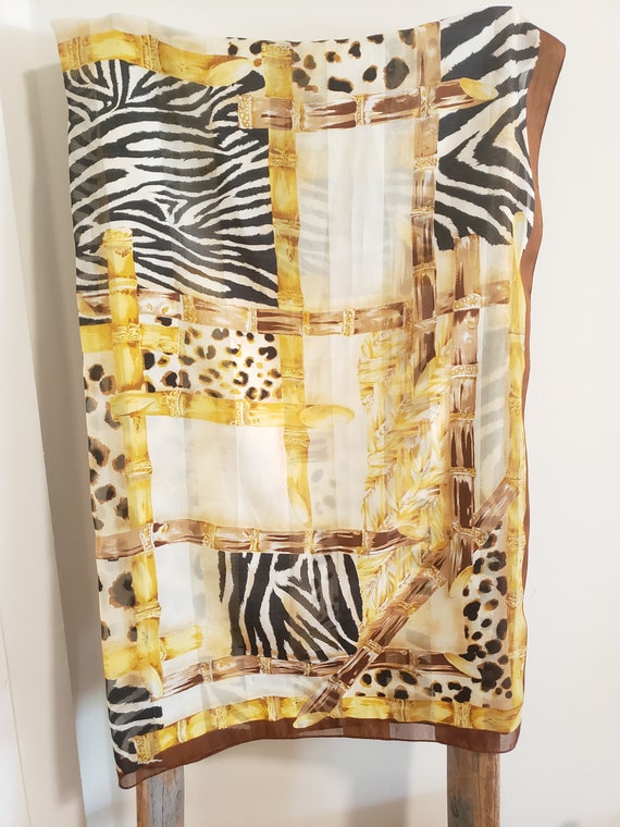 Square Silk Poly Blend Scarf With Leopard Zebra a… - image 8