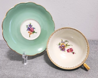 Royal Bayreuth Tea Cup & Mismatched Saucer German Floral