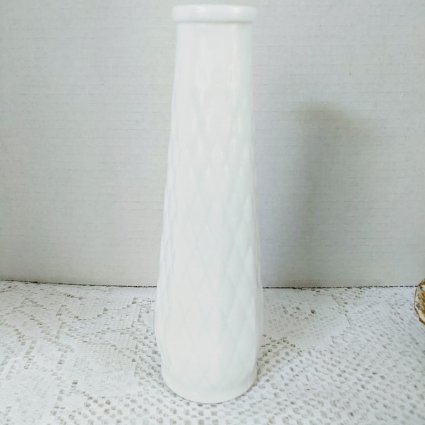 Milk Glass Vase With Diamond Shape Etching White Vase for Gifting Vintage Home Accents Vintage Vases that Look Modern White Etched Gift Vase