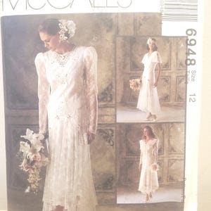 McCall's Wedding Dress Pattern 6948: Elegant Bridal Gown, Size 12, UNCUT