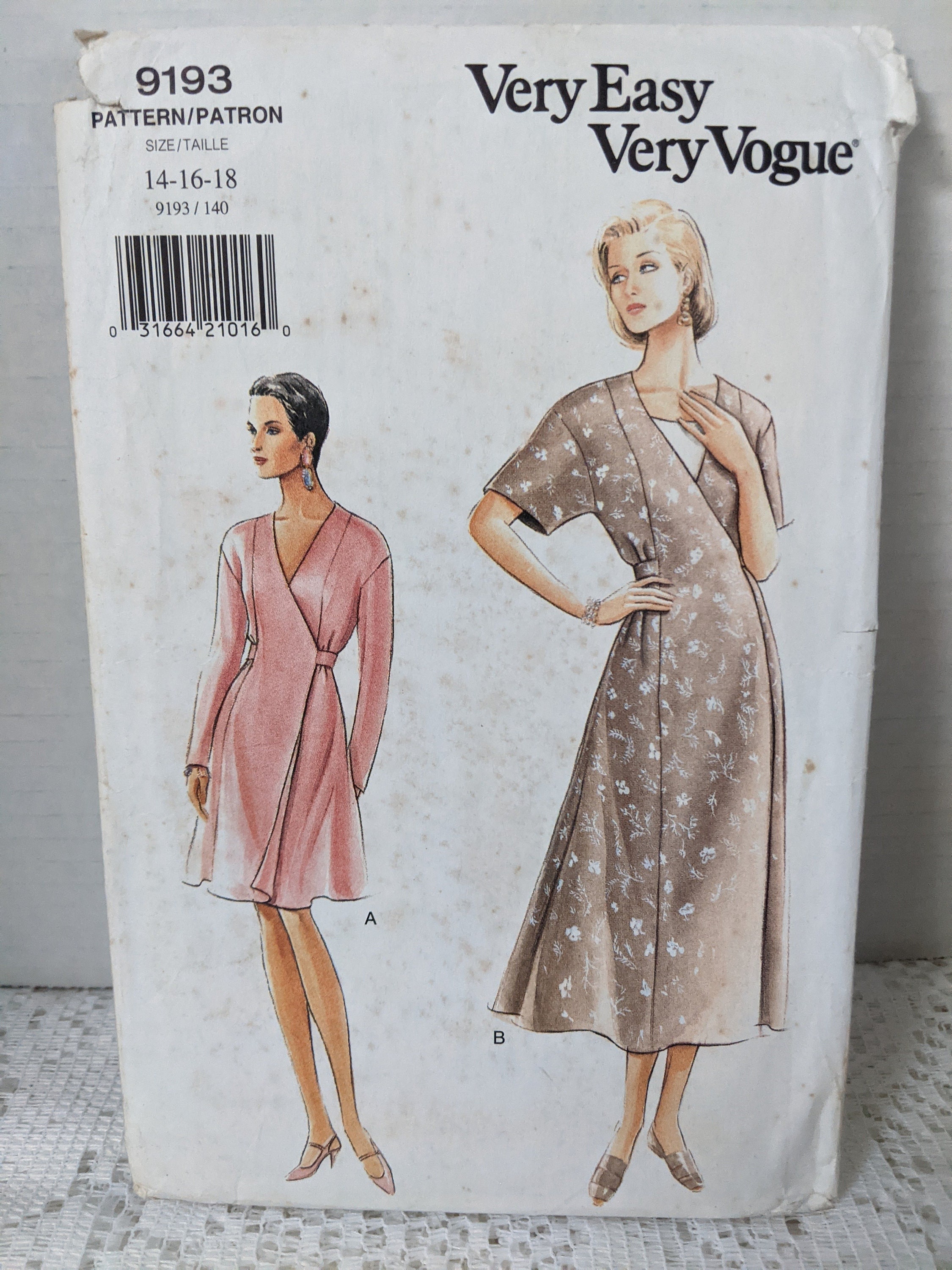 Very Easy Very Vogue Wrap Dress Pattern From the 90s Size 14 Etsy