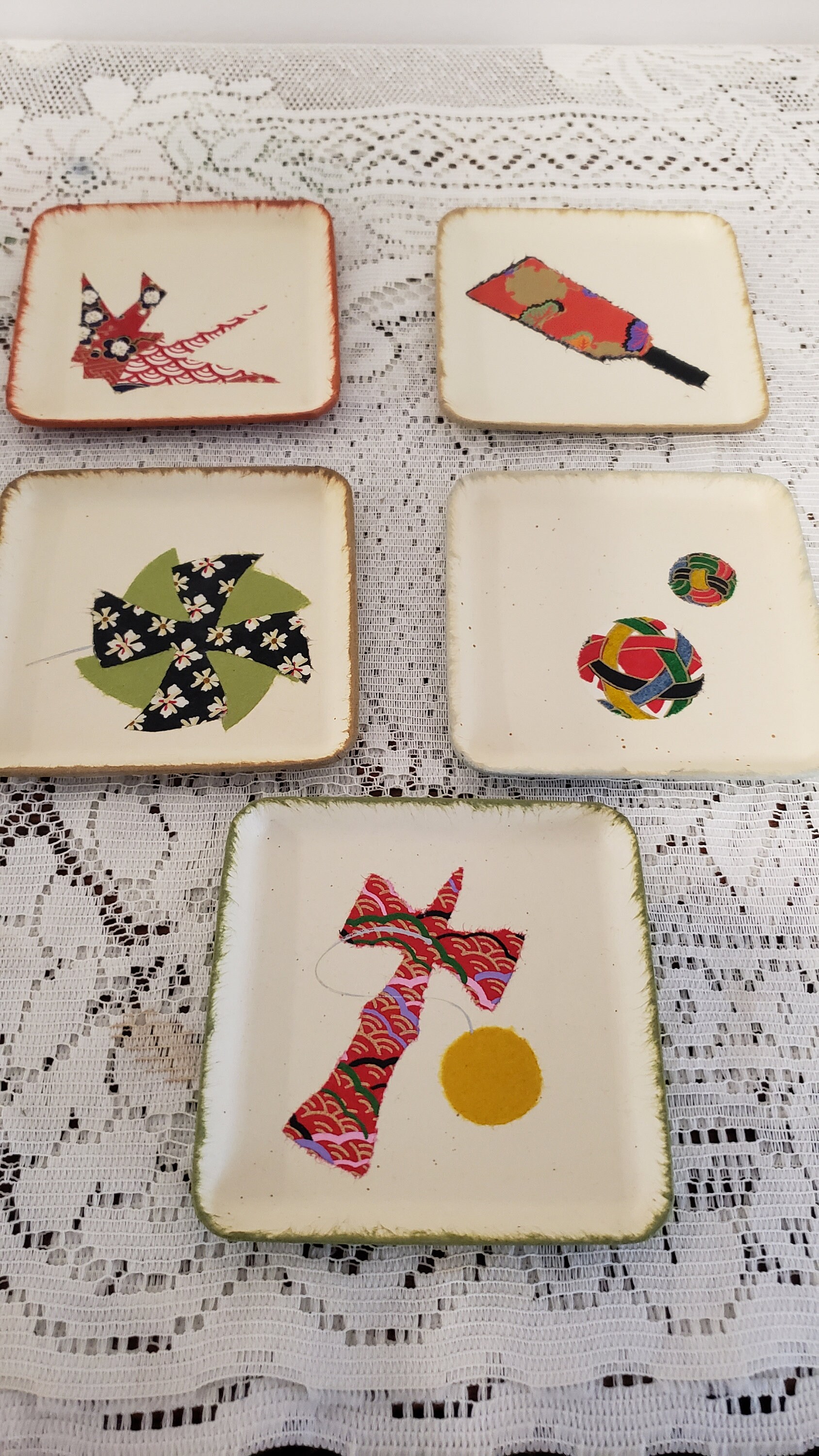 Paper Mache Coasters Vintage Japanese Influenced Square Etsy