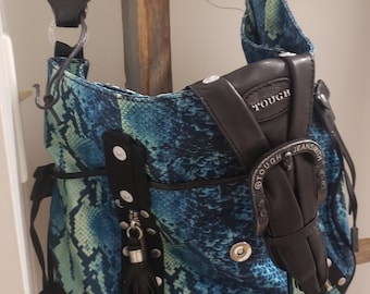 Tough Jeansmith Purse Blue Black Snakeskin Print With Belt