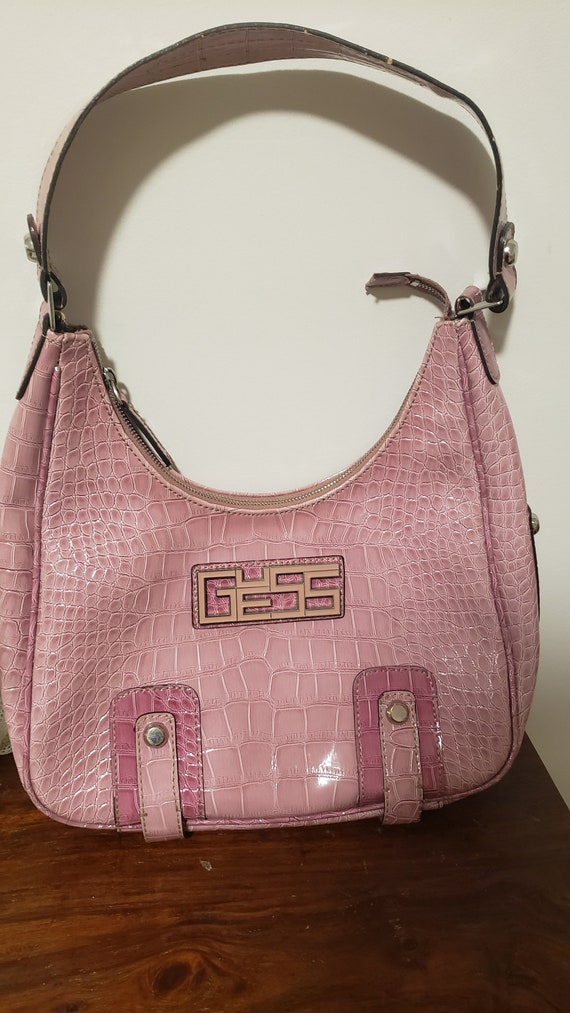 Pink Purse Y2K Vintage Guess Purse Shoulder Bag Faux Alligator Patent Leather Two Shades of Pink Vintage Rare Pink Guess Purse