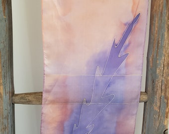 Hand Painted Signed Silk Designer Vintage Scarf Peach Pink Purple Floral Hand Made Authentic Silk Summer Scarf Light Spring Summer Scarf