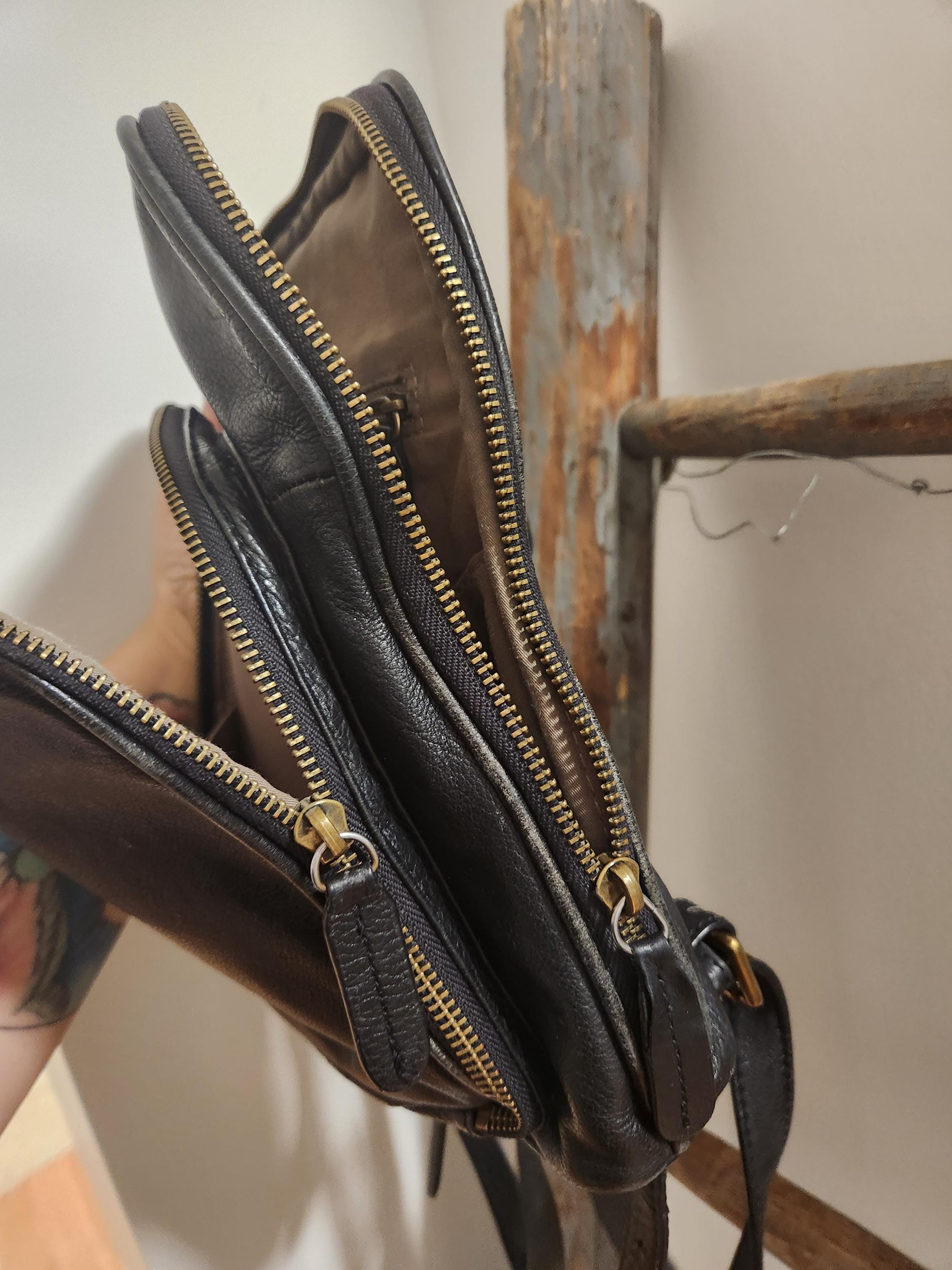Vintage Margot Black Leather Knapsack: Small Designer 