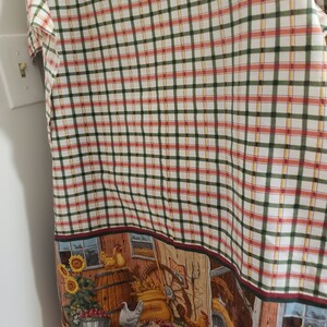 Checkered Cotton Blend Curtains: Rooster & Sunflower Banner, Cottage Decor