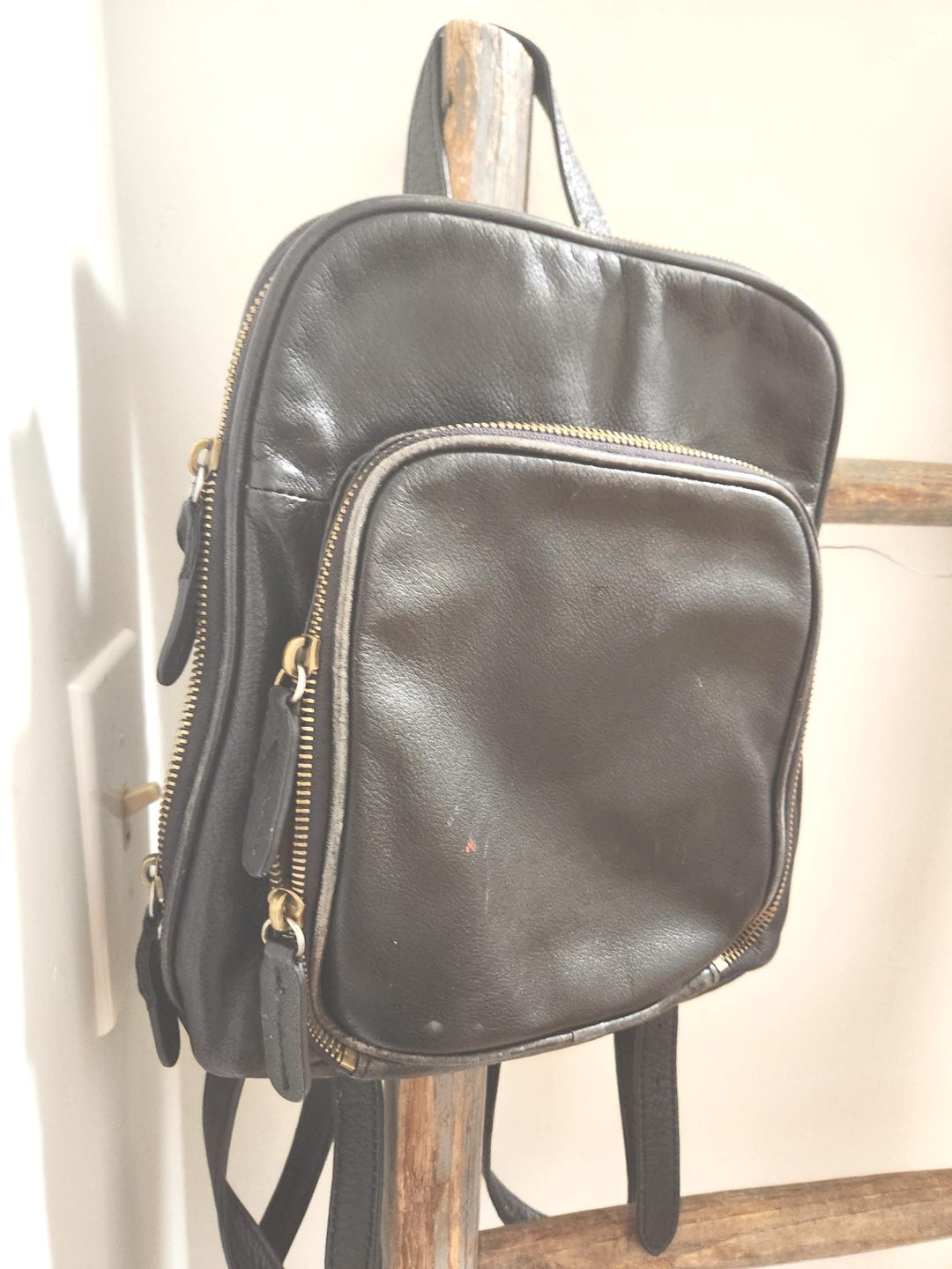 ✨Vintage Margot Camille Black Pebble Leather Knapsack: Small Designer Backpack✨ Camille Backpack in Black – Margot New York main image 2
