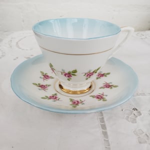 Royal Stafford Floral Tea Cup with Baby Blue Accent