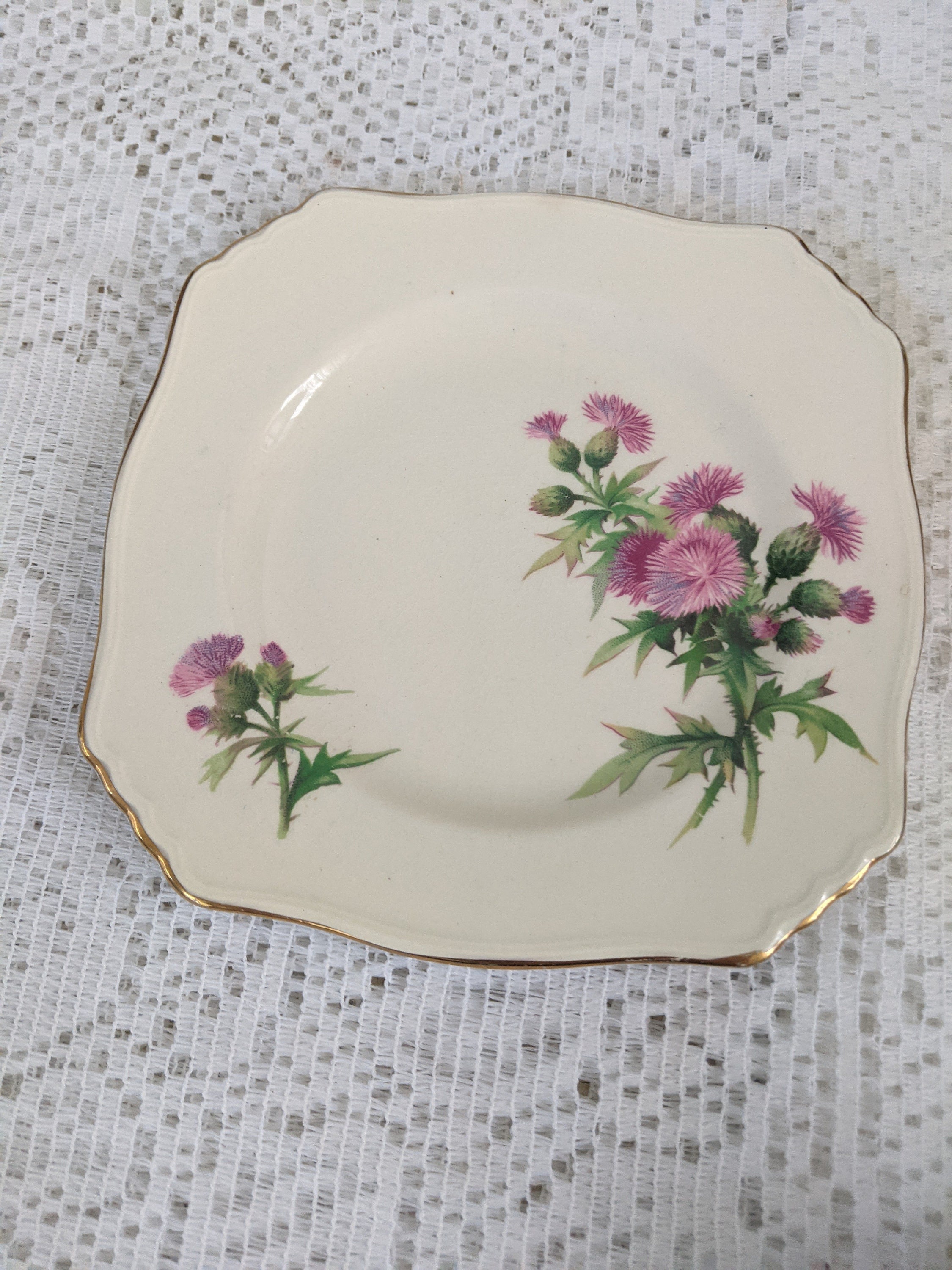 Set Of Six Royal Winton Art Deco Scotch Thistle Plates 6 Inch Plates