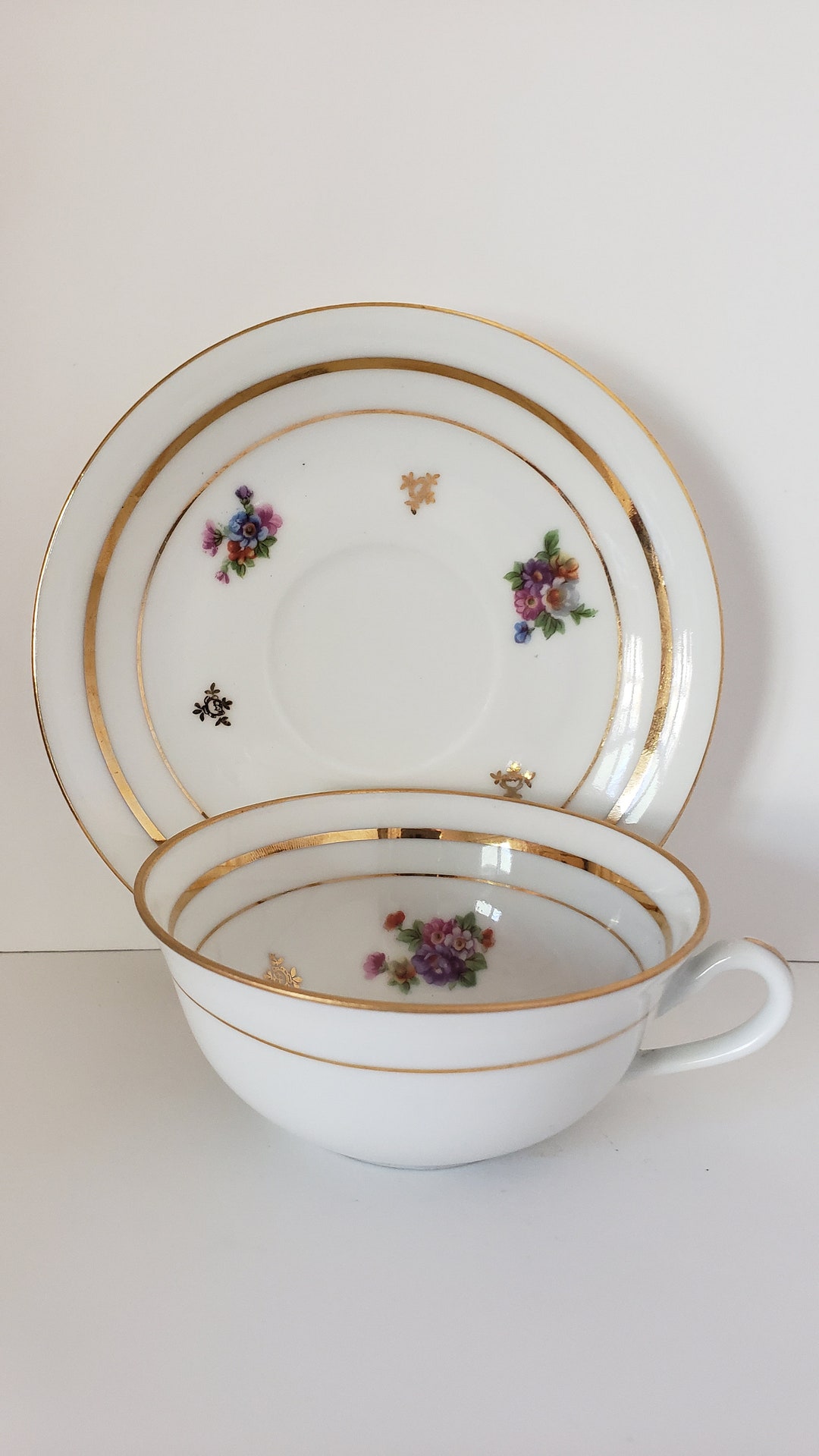 Limoges Tea Cup Saucer Floral Porcelain Tea Set Clusters of Colourful ...