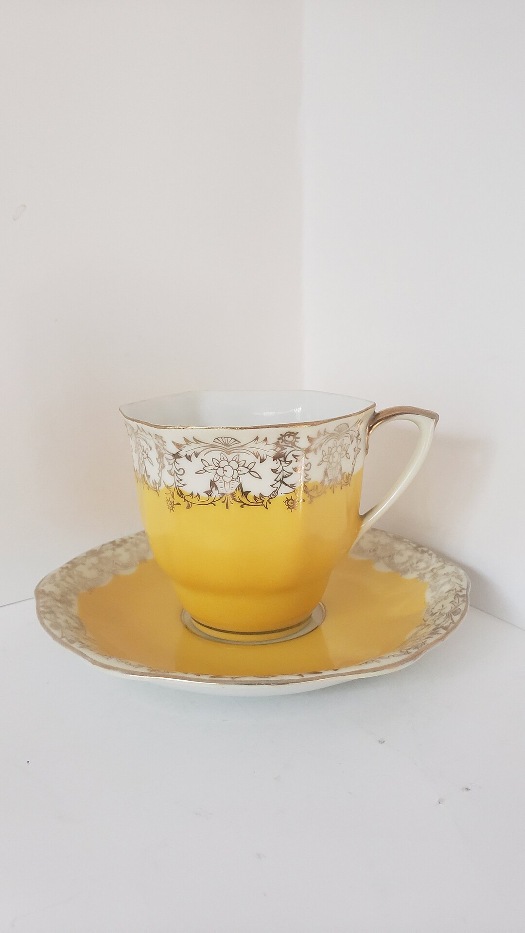 Vintage Canary Yellow Noritake Tea Cup Saucer Set Vintage Yellow Tea Cup With Gold Accent Tea
