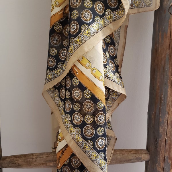 Nautical Vintage Scarf Bling Bling Scarf Vintage Square Scarf for Him or Her Silk Poly Blend Scarf with Blacks Browns and Tan