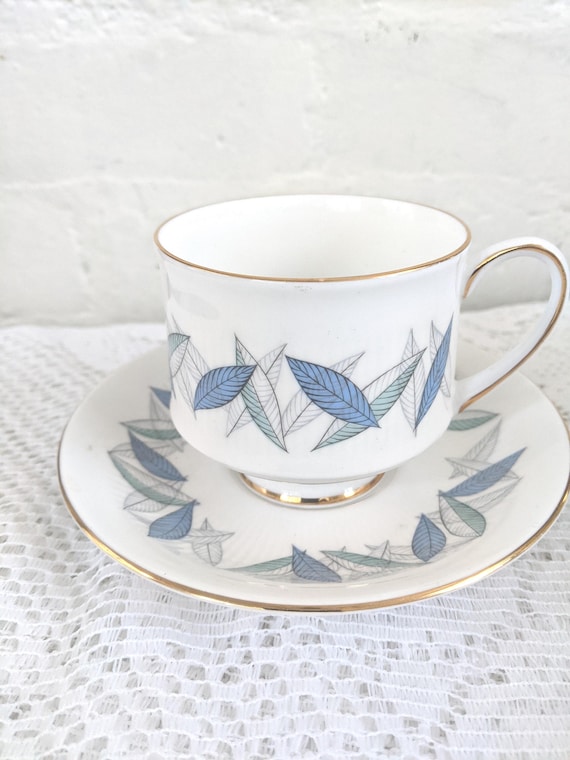 Royal Standard Bone China Tea Cup and Saucer: 50s Blue Leaf Pattern - Etsy