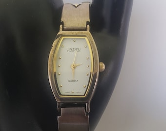 Montre à quartz Aspen argentée avec rehauts d'or Montre-bracelet vintage quelle heure est-il bijoux montre cadeau maman montre lui elle