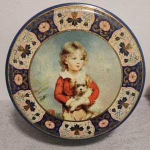Vintage Biscuit Tin: Boy and Dog Design, Made in England