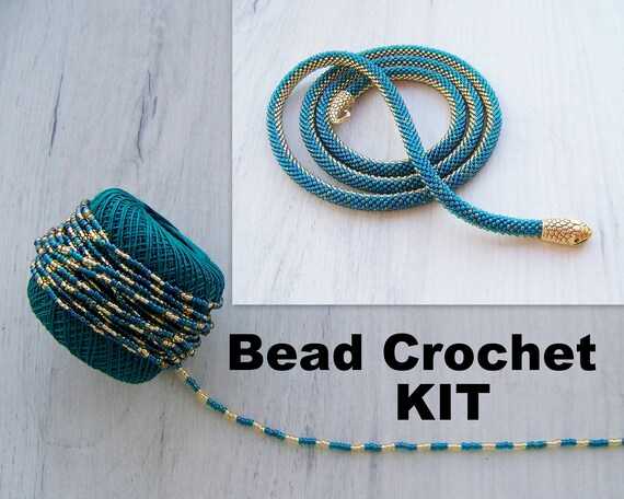Adult Craft Jewelry making KIT diy bead crochet necklace Seed bead necklace Bead crochet KIT DIY Kit blue snake necklace