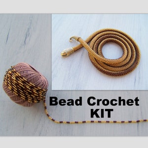 Bead crochet long Serpent Necklace Kit - Ombre Snake Necklace Kit - Seed Bead Kit in shiny gold and brown - Beadwork serpent necklace Kit