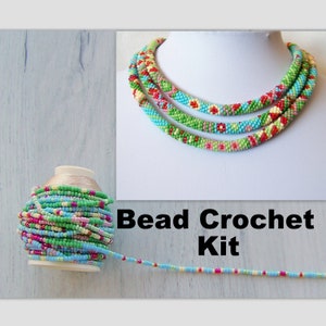 Jewelry Making Kit - Bead Crochet Kit - DIY Crafts DIY Kit for Adults - Summer Flower Patchwork Pattern Necklace Kit - Seed Beads Kit