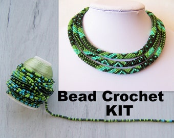 Lange Halskette Kit - DIY Handwerk DIY Kit für Erwachsene - Perlen Häkeln Kit - Perlen Häkeln Grüne Halskette machen Kit - Perlen Seil Halskette Kit