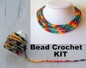 Jewelry Making Kit - Bead Crochet Necklace Kit - DIY Crafts DIY Kit for Adults - Colorful Geometric Pattern Necklace Kit - Seed Beads Kit