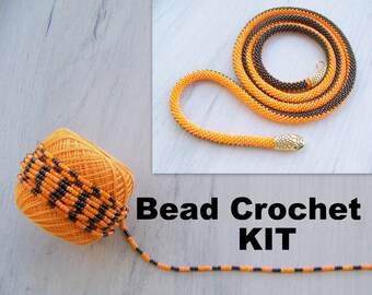 Orange Brown Serpent Bead crochet necklace Kit - Statement Jewelry Necklace Kit - DIY Crafts DIY Kit for Adults - Shiny Seed Bead Kit