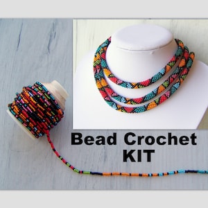 Jewelry Making Kit - Bead Crochet Kit - Colorful Geometry Patchwork Pattern Necklace Kit - Seed Beads Kit - DIY Crafts DIY Kit for Adults