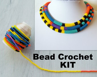 Kit de collar de estilo africano - Kit colorido geométrico - Kit de ganchillo de cuentas - Kit de fabricación de collares de ganchillo de cuentas - Kit de bricolaje para manualidades para adultos